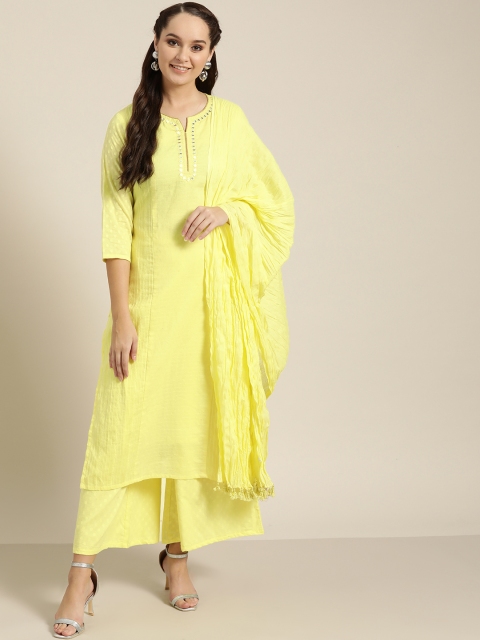 

Sangria Women Yellow Woven Design Kurta with Palazzos & Dupatta