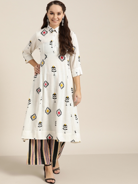 

Sangria Women White & Black Printed Kurta with Palazzos