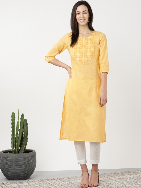 

Sangria Women Yellow & Off-White Yoke Design Kurta with Trousers
