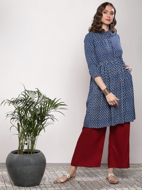 

Sangria Women Blue Printed A-Line Kurta