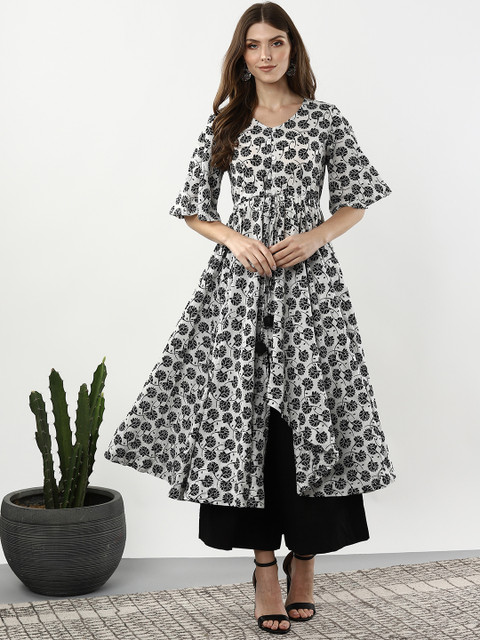 

Sangria Women White & Black Printed Kurta with Palazzos