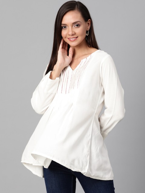 

Sangria Women Off-White Solid A-Line Top