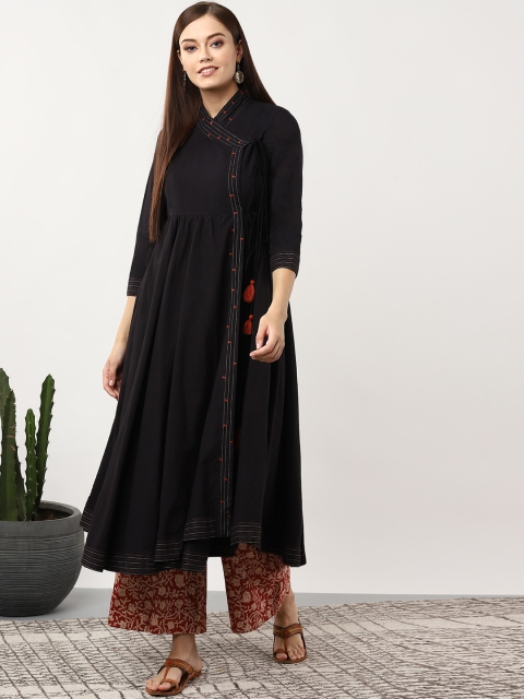 

Sangria Women Black & Rust Red Solid Kurta with Palazzos