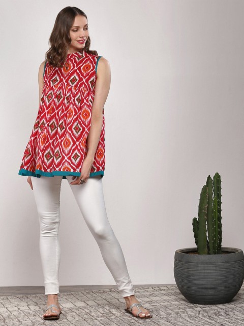 

Sangria Women Pink & Orange Printed A-Line Top