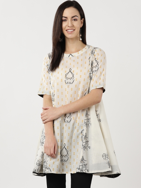 

Sangria Women Cream-Coloured & Black Printed A-Line Tunic