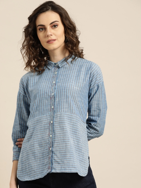 

Sangria Women Blue Regular Fit Striped Casual Shirt