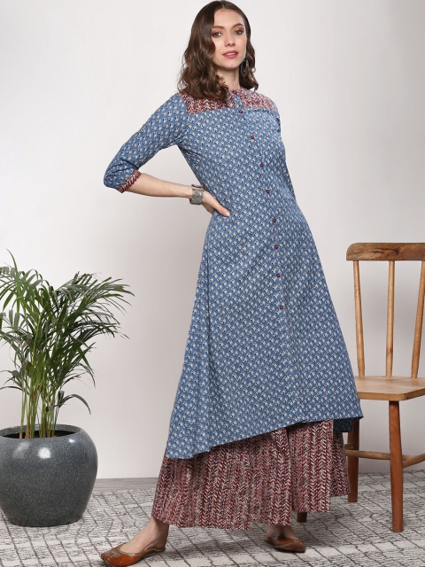 

Sangria Women Blue & Red Printed Kurta with Palazzos
