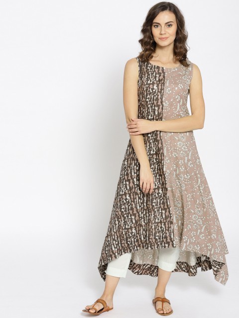 

Sangria Women Beige & Green Printed Kurta with Trousers