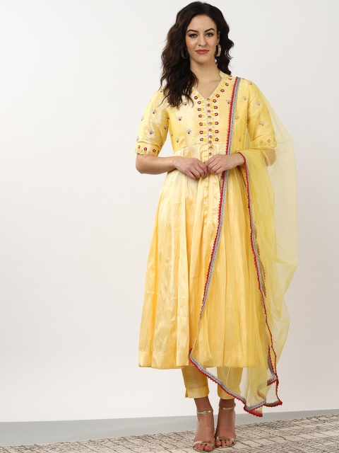 

Sangria Women Yellow Yoke Design Empire Anarkali Kurta with Trousers & Dupatta