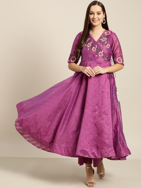 

Sangria Women Purple Printed Kurta with Trousers