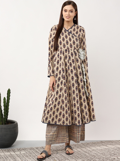 

Sangria Women Beige & Maroon Printed Kurta with Palazzos