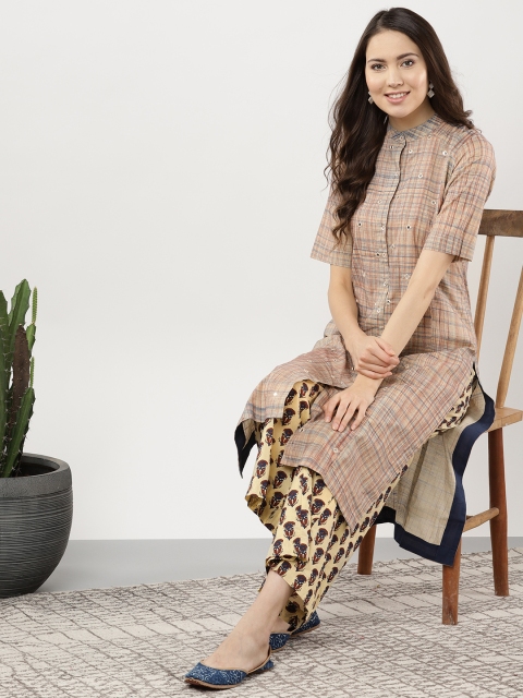 

Sangria Women Beige & Maroon Printed Kurta with Palazzos