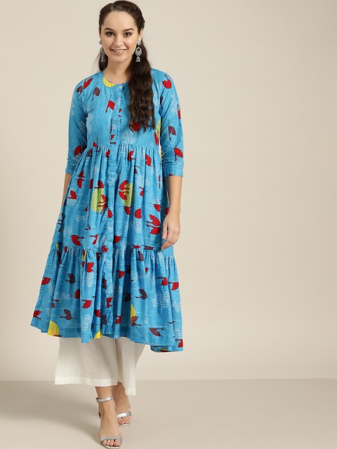 

Sangria Women Blue & White Printed Kurta with Palazzos