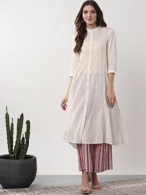 

Sangria Women White & Orange Solid Kurta with Palazzos