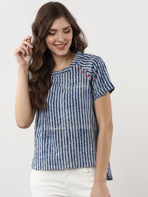 

Sangria Women Blue & White Striped High-Low Top