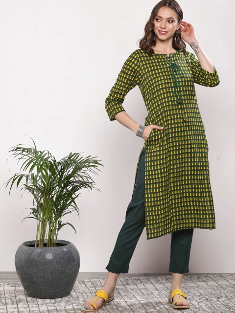 

Sangria Women Green & Yellow Printed Kurta with Trousers
