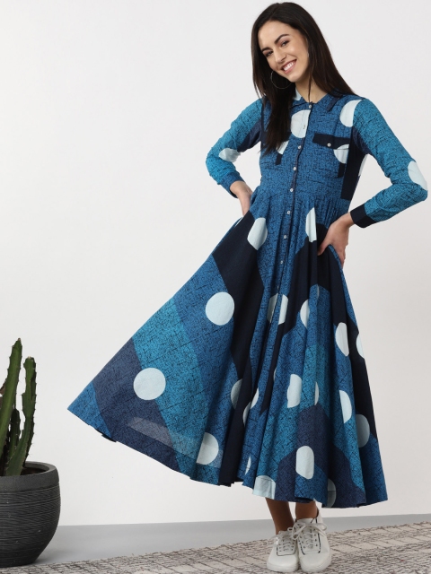 

Sangria Women Blue & White Printed Shirt Dress
