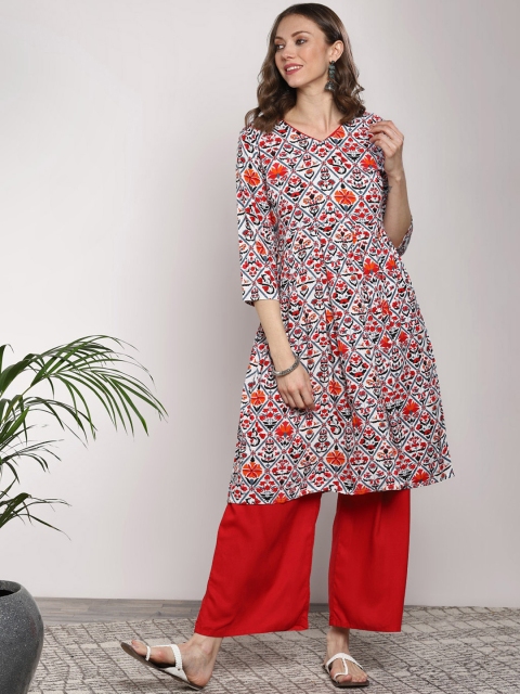 

Sangria Women Red & Orange Woven Design Straight Kurta