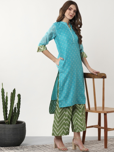 

Sangria Women Blue & Green Printed Kurta with Palazzos