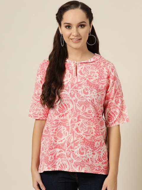 

Sangria Women Pink & Off White Printed A-Line Top