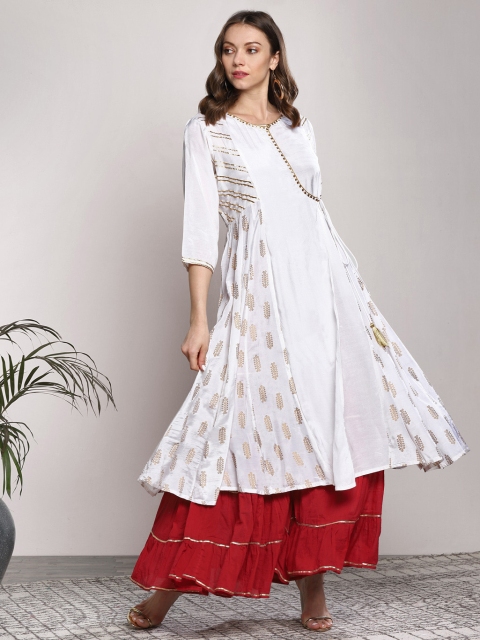 

Sangria Women White & Red Printed Kurta with Sharara