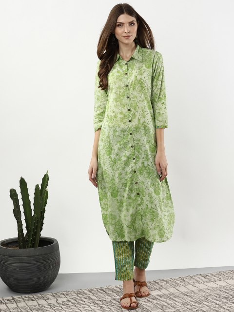 

Sangria Women Green Printed Pathani Kurta with Trousers