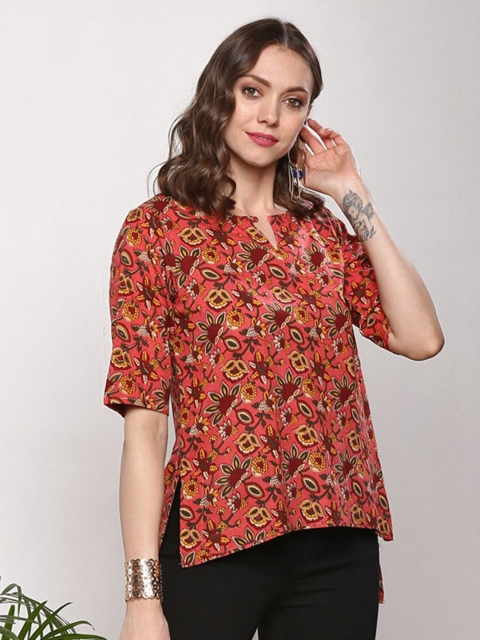 

Sangria Women Rust Pink Printed Top
