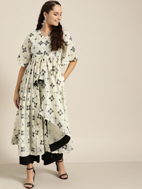 

Sangria Women Off-White & Black Printed Kurta with Palazzos