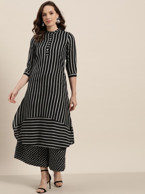 

Sangria Women Black & White Striped Kurta with Palazzos