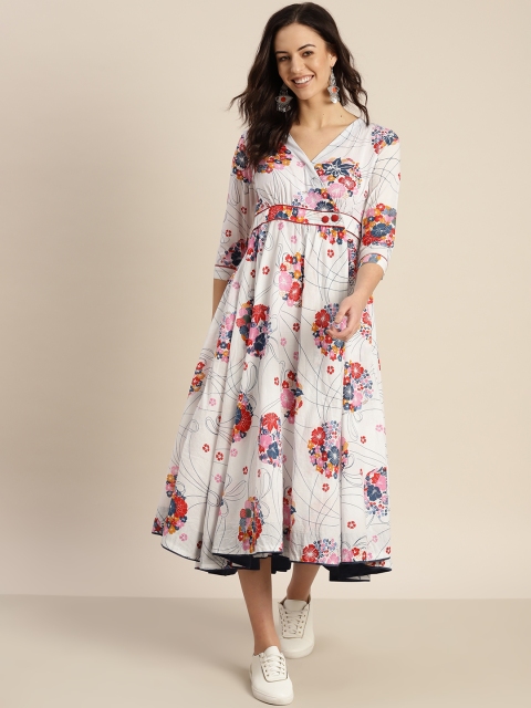 

Sangria Women White & Blue Printed Maxi Dress