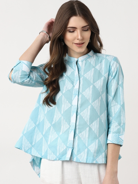 

Sangria Women Blue & White Regular Fit Printed Casual Shirt