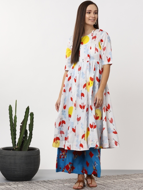 

Sangria Women Off-White & Blue Printed Kurta with Palazzos