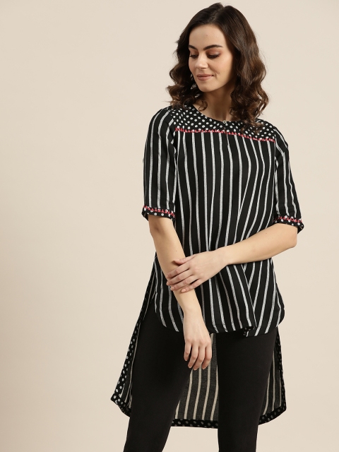 

Sangria Women Black & White Striped High-Low Tunic