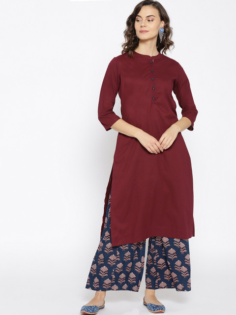 

Sangria Women Maroon & Navy Blue Solid Kurta with Palazzos