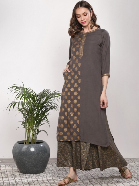 

Sangria Women Brown Printed Kurta with Palazzos