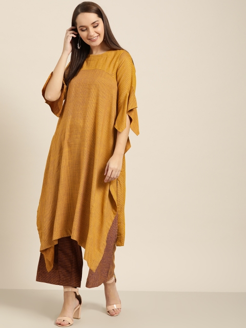 

Sangria Women Mustard Yellow & Purple Striped Kurta with Palazzos