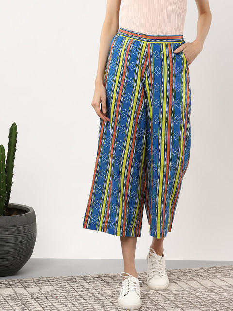 

Sangria Women Blue & Green Regular Fit Striped Culottes