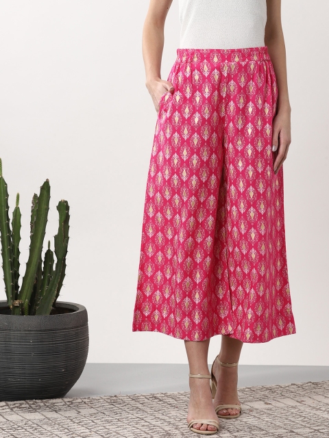 

Sangria Women Pink & Off-White Regular Fit Printed Culottes
