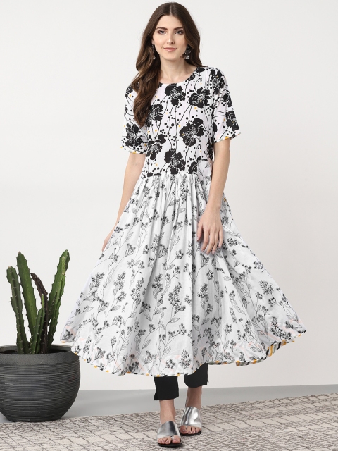 

Sangria Women White & Black Floral Print Anarkali Kurta