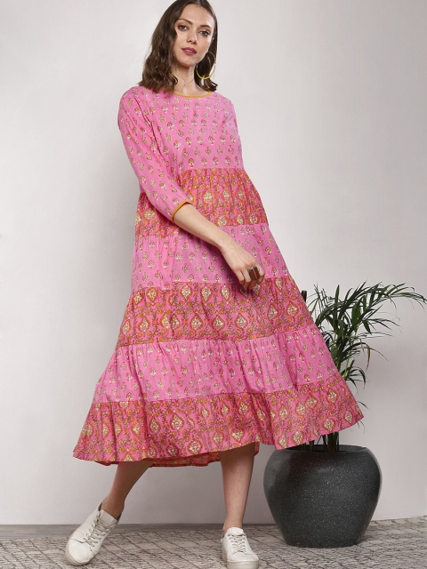 

Sangria Women Pink Printed A-Line Tiered Kurta