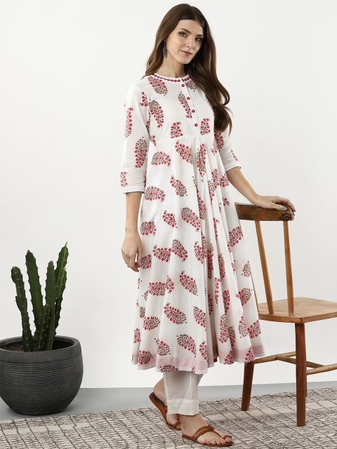 

Sangria Women White & Pink Printed Anarkali Kurta