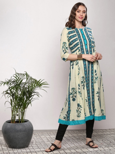

Sangria Women Green & Blue Printed A-Line Kurta