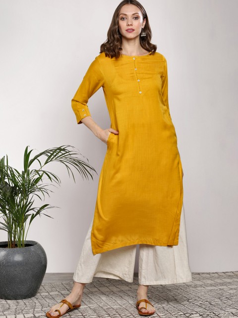 

Sangria Women Mustard Yellow Solid Straight Kurta