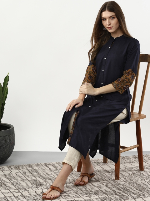 

Sangria Women Navy Blue Solid Straight Kurta