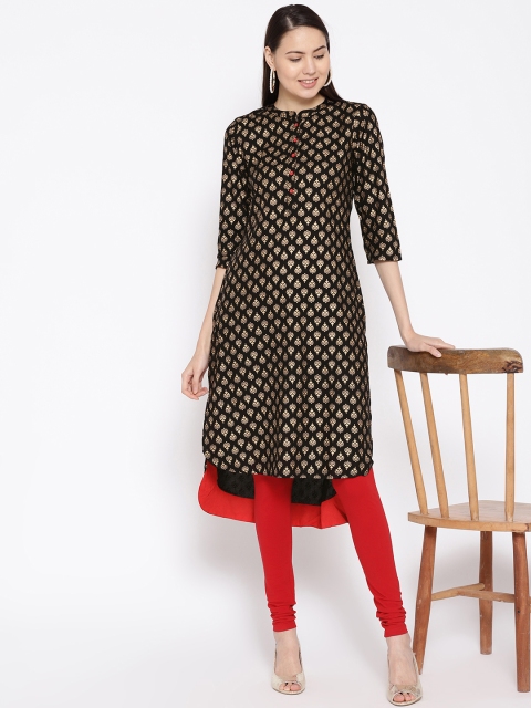 

Sangria Women Black & Golden Printed High-Low Kurta