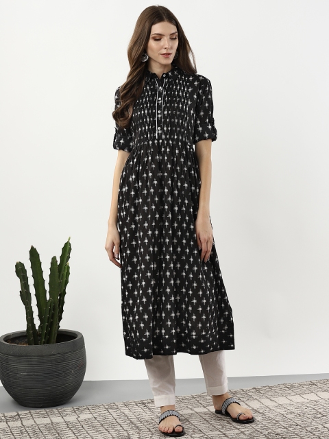 

Sangria Women Black & Off-White Printed A-Line Kurta