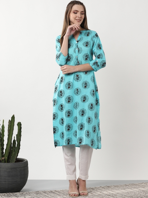 

Sangria Women Blue & Black Printed Straight Kurta