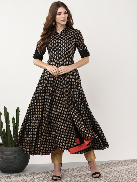 

Sangria Women Black & Golden Printed Anarkali Kurta