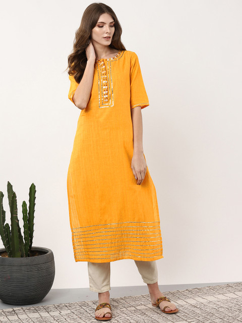

Sangria Women Mustard Yellow Solid Straight Kurta
