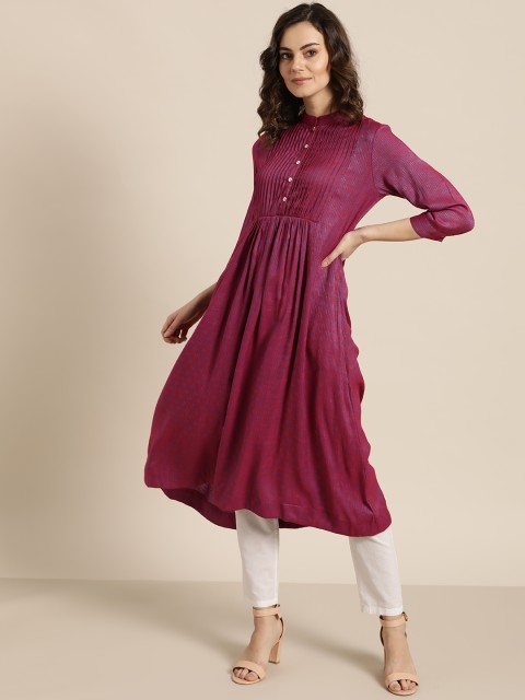 

Sangria Women Magenta & Blue Woven Design A-Line Kurta